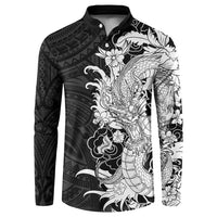 Hawaiian And Japanese Culture Button Sweatshirt Irezumi Dragon With Polynesian Pattern Black LT05 Black - Polynesian Pride