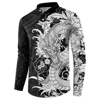 Hawaiian And Japanese Culture Button Sweatshirt Irezumi Dragon With Polynesian Pattern Black LT05 - Polynesian Pride