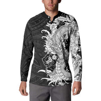 Hawaiian And Japanese Culture Button Sweatshirt Irezumi Dragon With Polynesian Pattern Black LT05 - Polynesian Pride