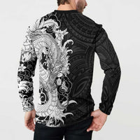 Hawaiian And Japanese Culture Button Sweatshirt Irezumi Dragon With Polynesian Pattern Black LT05 - Polynesian Pride