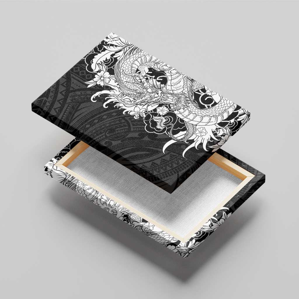 Hawaiian And Japanese Culture Canvas Wall Art Irezumi Dragon With Polynesian Pattern Black LT05 - Polynesian Pride