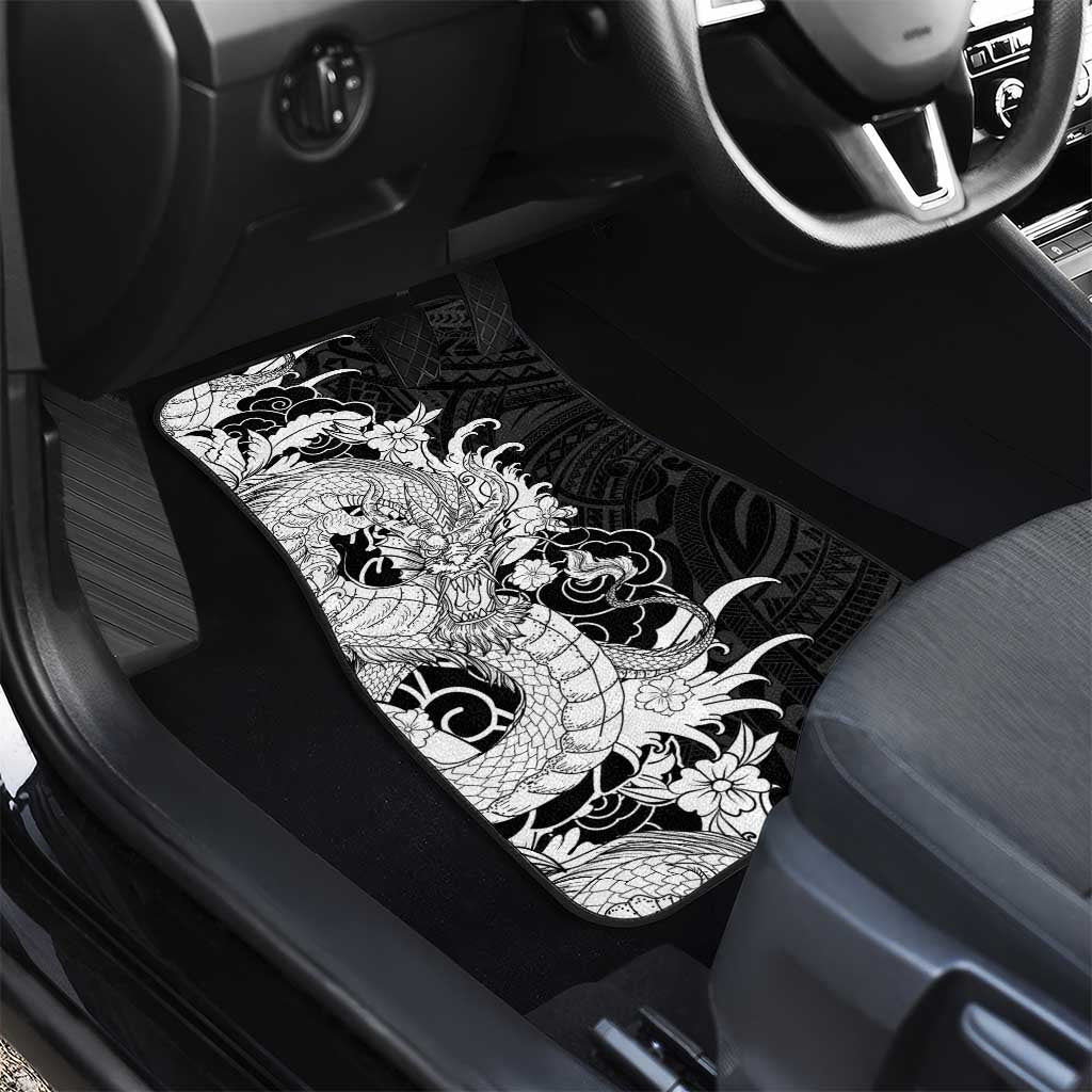 Hawaiian And Japanese Culture Car Mats Irezumi Dragon With Polynesian Pattern Black - Polynesian Pride