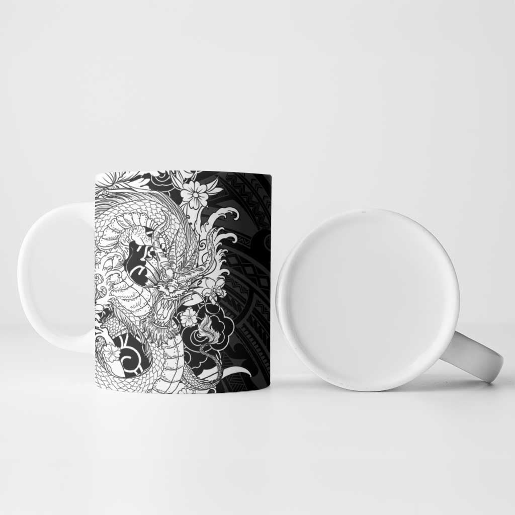 Hawaiian And Japanese Culture Ceramic Mug Irezumi Dragon With Polynesian Pattern Black LT05 - Polynesian Pride