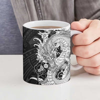 Hawaiian And Japanese Culture Ceramic Mug Irezumi Dragon With Polynesian Pattern Black LT05 - Polynesian Pride