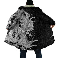Hawaiian And Japanese Culture Cloak Irezumi Dragon With Polynesian Pattern Black LT05 - Polynesian Pride