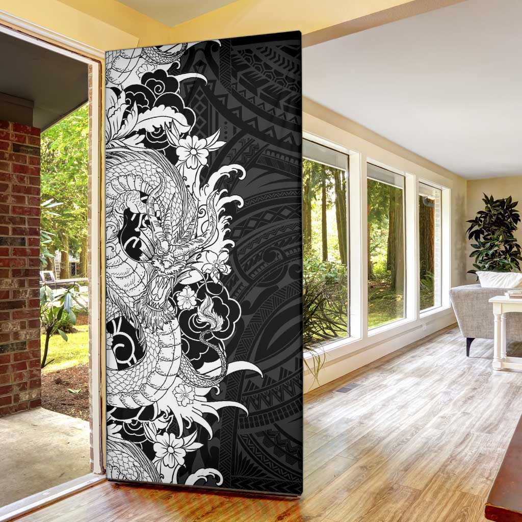 Hawaiian And Japanese Culture Door Cover Irezumi Dragon With Polynesian Pattern Black LT05 - Polynesian Pride