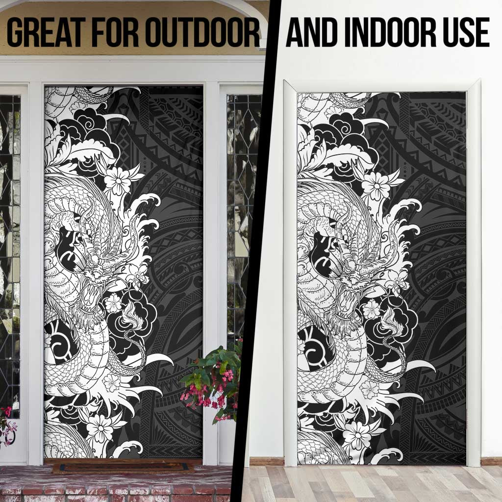 Hawaiian And Japanese Culture Door Cover Irezumi Dragon With Polynesian Pattern Black LT05 - Polynesian Pride