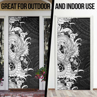 Hawaiian And Japanese Culture Door Cover Irezumi Dragon With Polynesian Pattern Black LT05 - Polynesian Pride