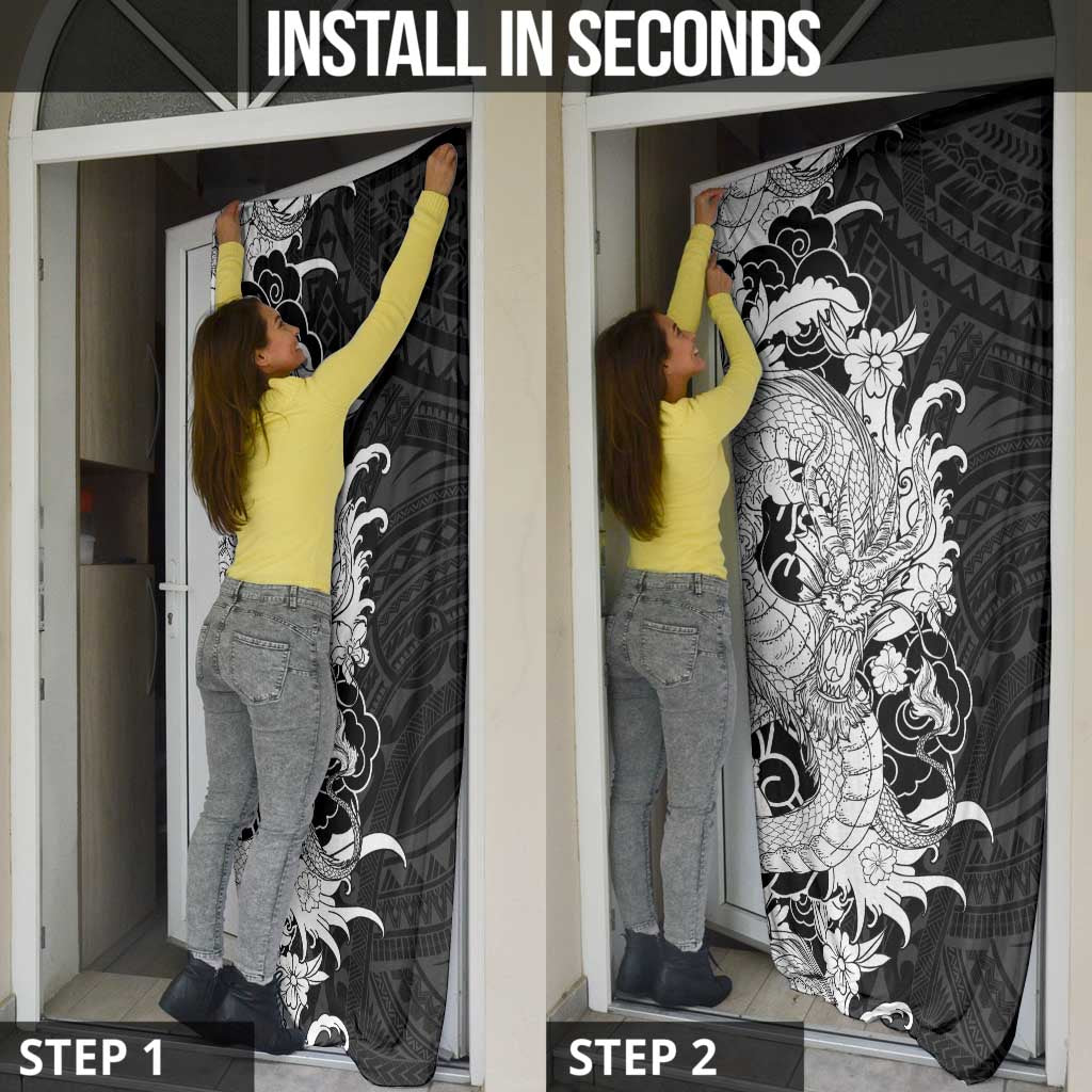 Hawaiian And Japanese Culture Door Cover Irezumi Dragon With Polynesian Pattern Black LT05 - Polynesian Pride