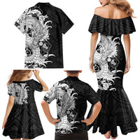 Hawaiian And Japanese Culture Family Matching Mermaid Dress and Hawaiian Shirt Irezumi Dragon With Polynesian Pattern Black - Polynesian Pride