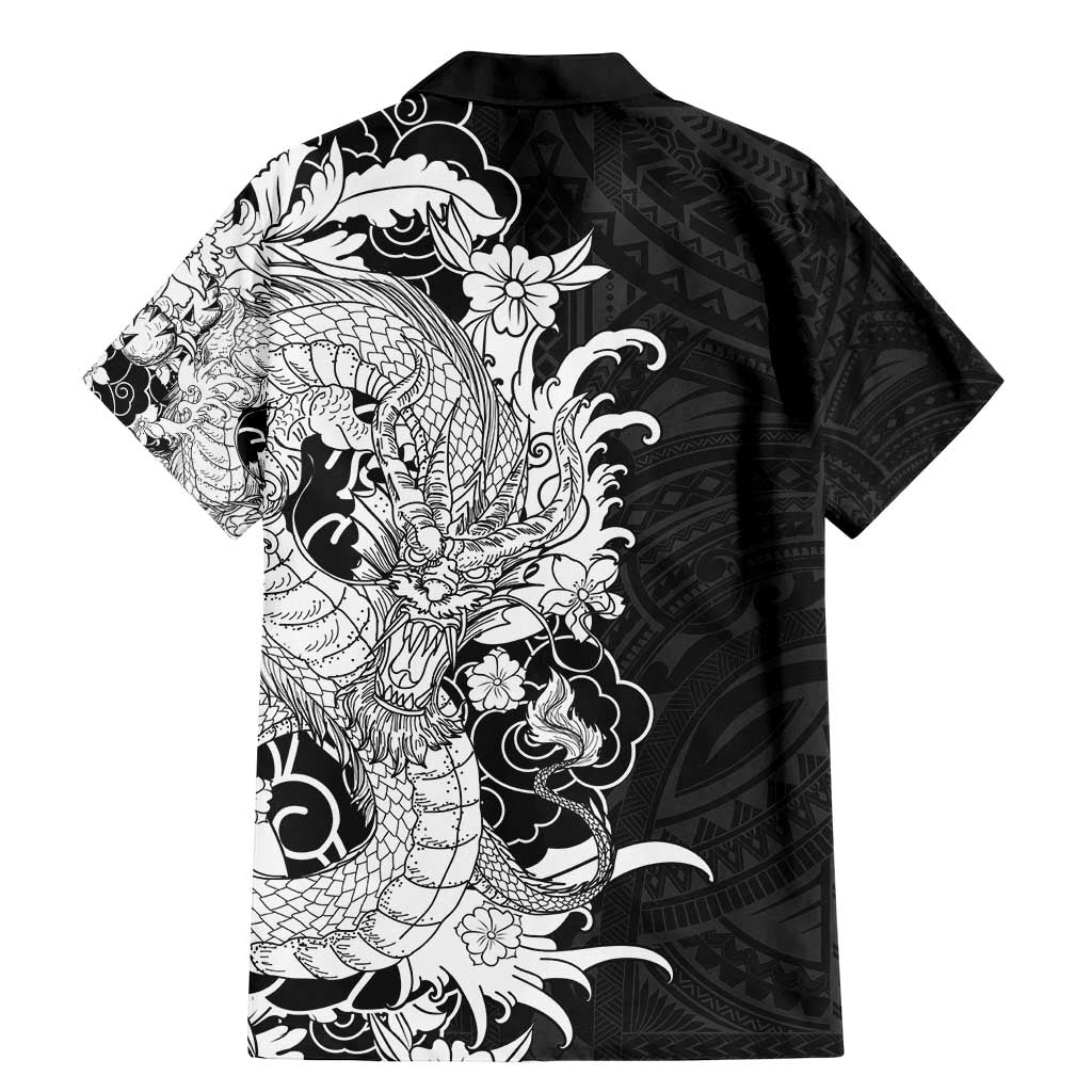 Hawaiian And Japanese Culture Family Matching Mermaid Dress and Hawaiian Shirt Irezumi Dragon With Polynesian Pattern Black - Polynesian Pride
