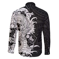 Hawaiian And Japanese Culture Family Matching Mermaid Dress and Hawaiian Shirt Irezumi Dragon With Polynesian Pattern Black - Polynesian Pride