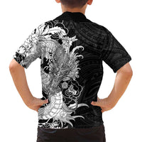 Hawaiian And Japanese Culture Family Matching Off Shoulder Maxi Dress and Hawaiian Shirt Irezumi Dragon With Polynesian Pattern Black - Polynesian Pride