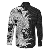 Hawaiian And Japanese Culture Family Matching Puletasi and Hawaiian Shirt Irezumi Dragon With Polynesian Pattern Black - Polynesian Pride
