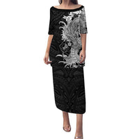 Hawaiian And Japanese Culture Family Matching Puletasi and Hawaiian Shirt Irezumi Dragon With Polynesian Pattern Black - Polynesian Pride