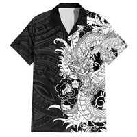 Hawaiian And Japanese Culture Hawaiian Shirt Irezumi Dragon With Polynesian Pattern Black - Polynesian Pride
