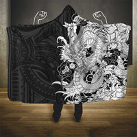 Hawaiian And Japanese Culture Hooded Blanket Irezumi Dragon With Polynesian Pattern Black LT05 - Polynesian Pride