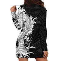 Hawaiian And Japanese Culture Hoodie Dress Irezumi Dragon With Polynesian Pattern Black - Polynesian Pride
