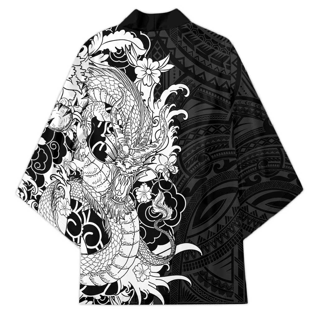 Hawaiian And Japanese Culture Kimono Irezumi Dragon With Polynesian Pattern Black - Polynesian Pride