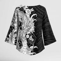 Hawaiian And Japanese Culture Kimono Sleeve Blouse Irezumi Dragon With Polynesian Pattern Black LT05 - Polynesian Pride