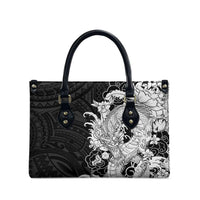 Hawaiian And Japanese Culture Leather Bag Irezumi Dragon With Polynesian Pattern Black - Polynesian Pride