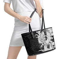 Hawaiian And Japanese Culture Leather Tote Bag Irezumi Dragon With Polynesian Pattern Black - Polynesian Pride