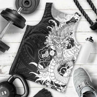 Hawaiian And Japanese Culture Men Tank Top Irezumi Dragon With Polynesian Pattern Black LT05 - Polynesian Pride