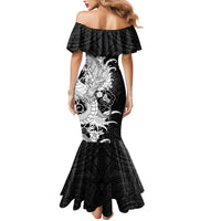 Hawaiian And Japanese Culture Mermaid Dress Irezumi Dragon With Polynesian Pattern Black - Polynesian Pride