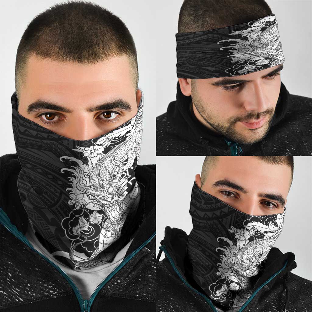 Hawaiian And Japanese Culture Neck Gaiter Irezumi Dragon With Polynesian Pattern Black LT05 - Polynesian Pride