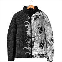Hawaiian And Japanese Culture Padded Jacket Irezumi Dragon With Polynesian Pattern Black LT05 - Polynesian Pride