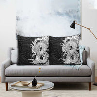 Hawaiian And Japanese Culture Pillow Cover Irezumi Dragon With Polynesian Pattern Black - Polynesian Pride