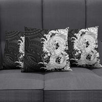 Hawaiian And Japanese Culture Pillow Cover Irezumi Dragon With Polynesian Pattern Black - Polynesian Pride