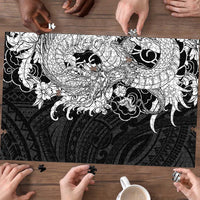 Hawaiian And Japanese Culture Puzzle Irezumi Dragon With Polynesian Pattern Black LT05 - Polynesian Pride