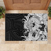 Hawaiian And Japanese Culture Rubber Doormat Irezumi Dragon With Polynesian Pattern Black LT05 Black - Polynesian Pride