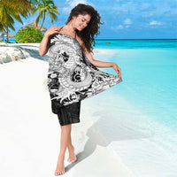 Hawaiian And Japanese Culture Sarong Irezumi Dragon With Polynesian Pattern Black - Polynesian Pride