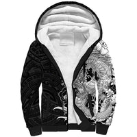 Hawaiian And Japanese Culture Sherpa Hoodie Irezumi Dragon With Polynesian Pattern Black - Polynesian Pride