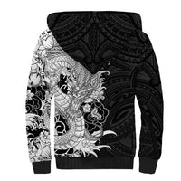 Hawaiian And Japanese Culture Sherpa Hoodie Irezumi Dragon With Polynesian Pattern Black - Polynesian Pride