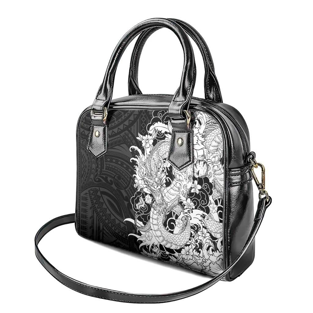 Hawaiian And Japanese Culture Shoulder Handbag Irezumi Dragon With Polynesian Pattern Black LT05 - Polynesian Pride