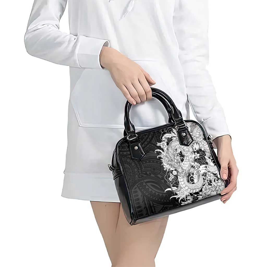 Hawaiian And Japanese Culture Shoulder Handbag Irezumi Dragon With Polynesian Pattern Black LT05 - Polynesian Pride