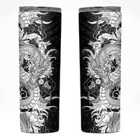 Hawaiian And Japanese Culture Skinny Tumbler Irezumi Dragon With Polynesian Pattern Black - Polynesian Pride