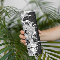 Hawaiian And Japanese Culture Skinny Tumbler Irezumi Dragon With Polynesian Pattern Black - Polynesian Pride
