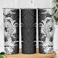Hawaiian And Japanese Culture Skinny Tumbler Irezumi Dragon With Polynesian Pattern Black - Polynesian Pride
