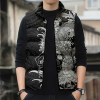 Hawaiian And Japanese Culture Sleeveless Puffer Jacket Irezumi Dragon With Polynesian Pattern Black LT05 - Polynesian Pride