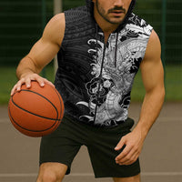 Hawaiian And Japanese Culture Sleeveless Zip Hoodie Irezumi Dragon With Polynesian Pattern Black LT05 - Polynesian Pride