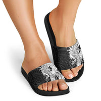 Hawaiian And Japanese Culture Slide Sandals Irezumi Dragon With Polynesian Pattern Black - Polynesian Pride