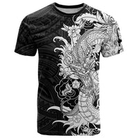 Hawaiian And Japanese Culture T Shirt Irezumi Dragon With Polynesian Pattern Black - Polynesian Pride