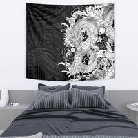 Hawaiian And Japanese Culture Tapestry Irezumi Dragon With Polynesian Pattern Black - Polynesian Pride