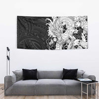 Hawaiian And Japanese Culture Tapestry Irezumi Dragon With Polynesian Pattern Black - Polynesian Pride