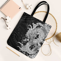 Hawaiian And Japanese Culture Tote Bag Irezumi Dragon With Polynesian Pattern Black - Polynesian Pride