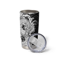 Hawaiian And Japanese Culture Tumbler Cup Irezumi Dragon With Polynesian Pattern Black - Polynesian Pride